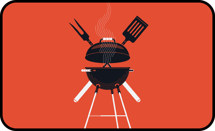 Outdoor grill with flames illustration